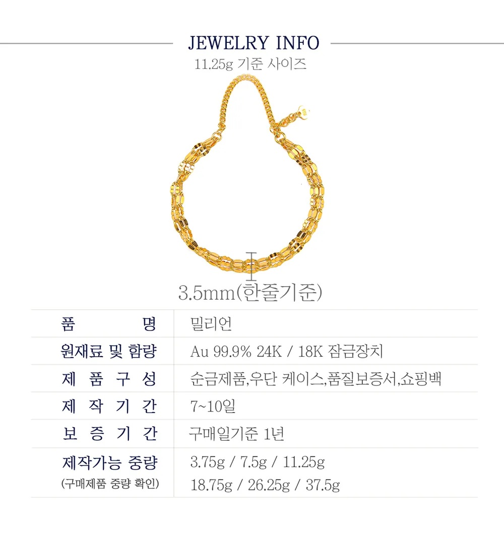 순금 24K 밀리언 팔찌 99.9% 3.75g~37.5g 상세 4