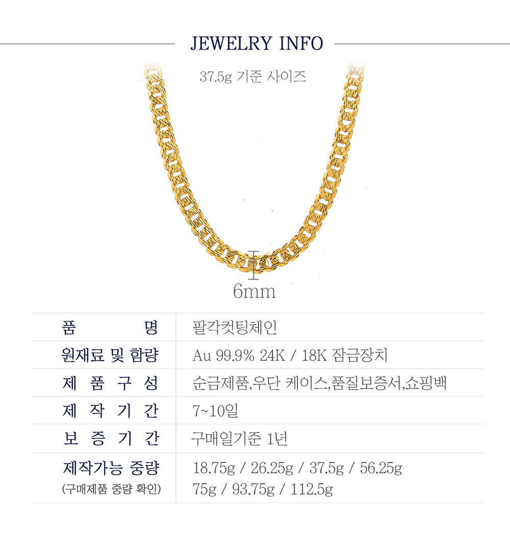 순금 24K 팔각컷팅체인 목걸이 99.9% 18.75g~112.5g 상세 5