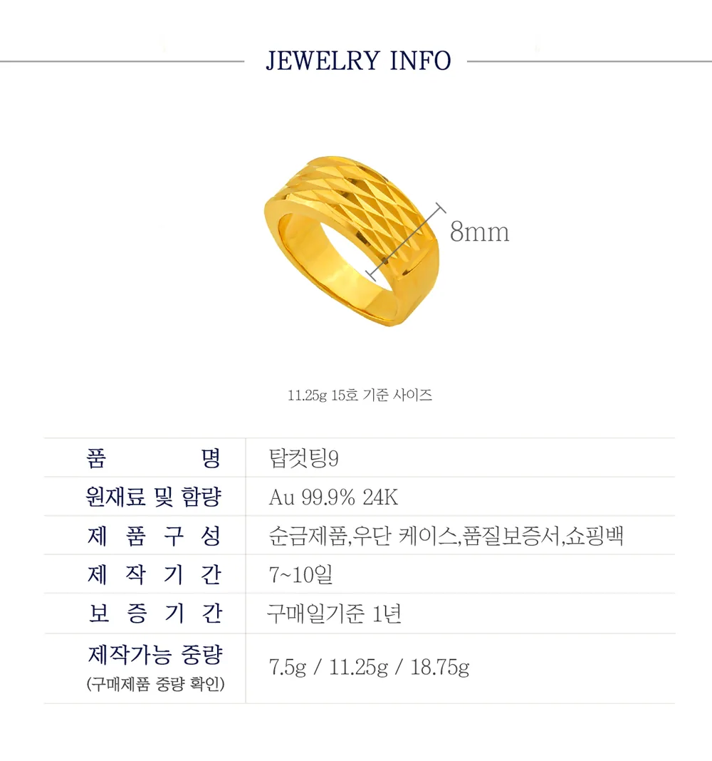 순금 24K 탑컷팅9 반지 99.9% 7.5g~18.75g 상세 3
