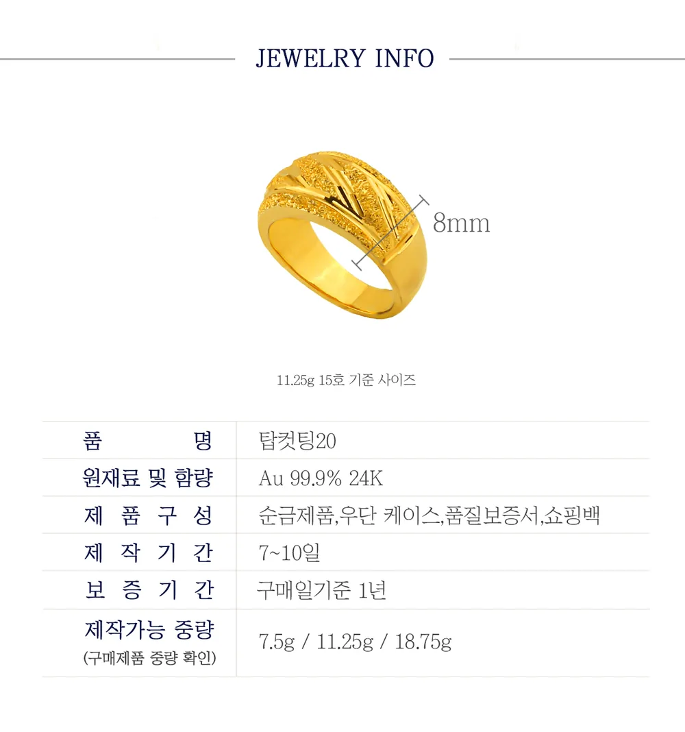 순금 24K 탑컷팅20 반지 99.9% 7.5g~18.75g 상세 3