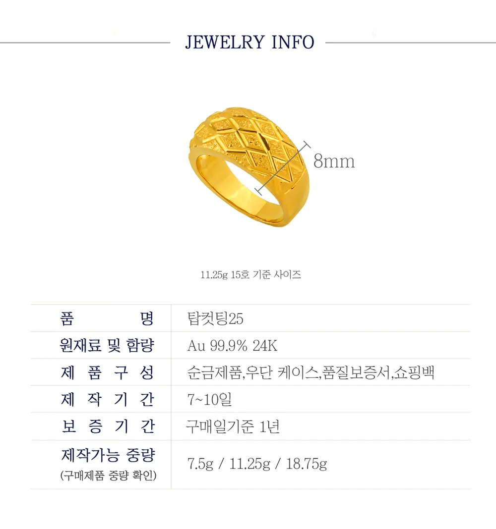 순금 24K 탑컷팅25 반지 99.9% 7.5g~18.75g 상세 3